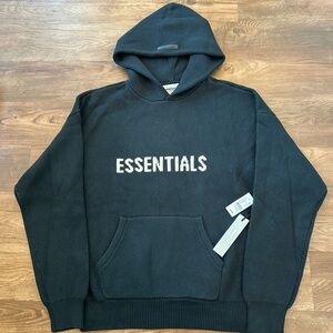 Authentic Fear of God Essentials Knit Hooded Pullover Hoodie Black Size L NWT